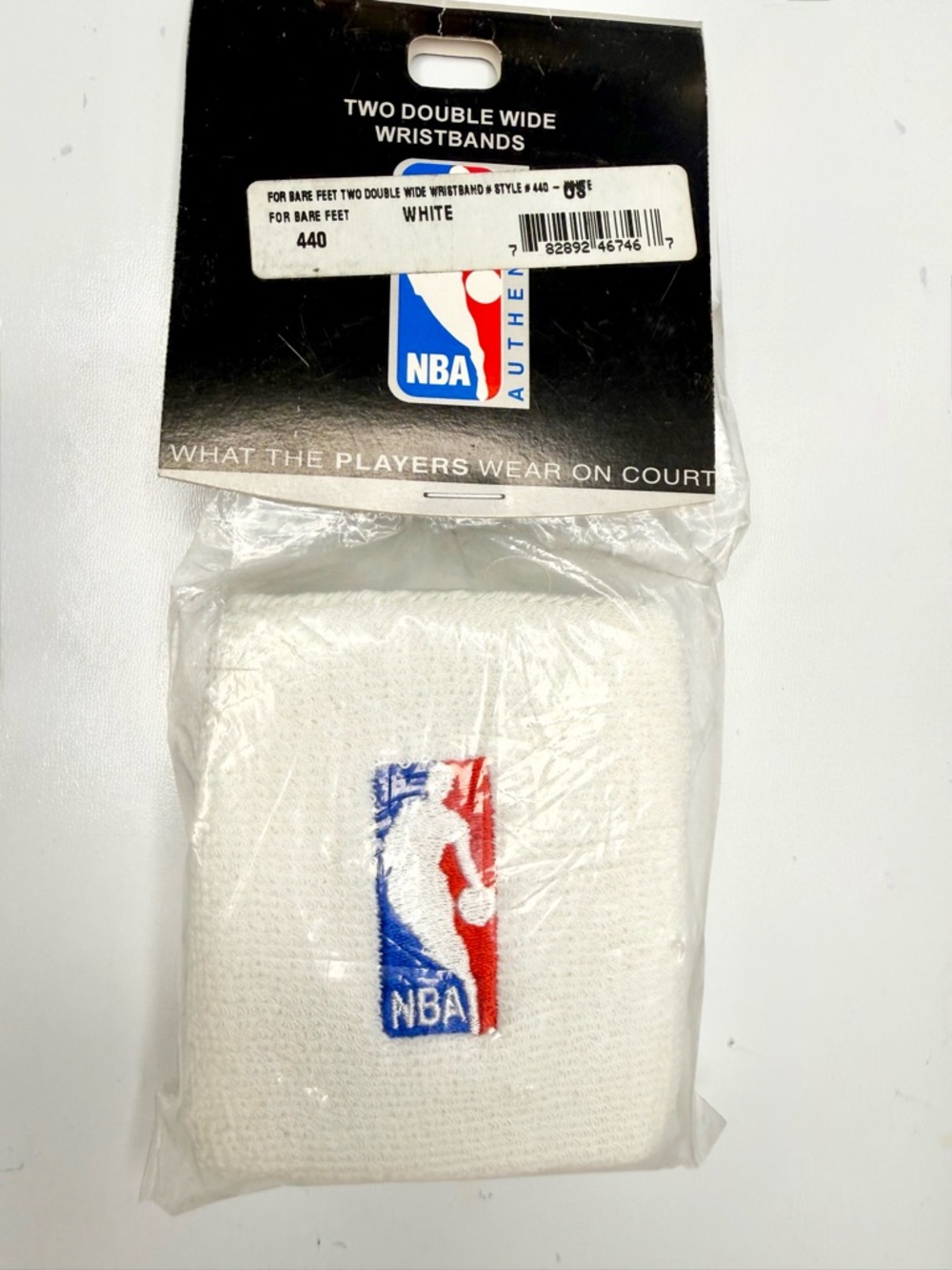 For Bare Feet White NBA Double Wide Wristbands - Embroidered Logo